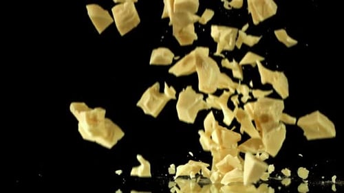 Super Slow Motion Pieces of White Chocolate Filmed on a Highspeed Camera at 1000 Fps