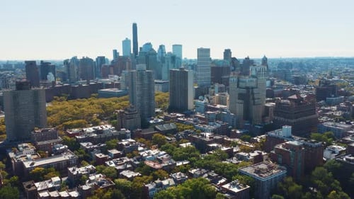 Aerial View of Brooklyn Bridge and Manhattan Skyline