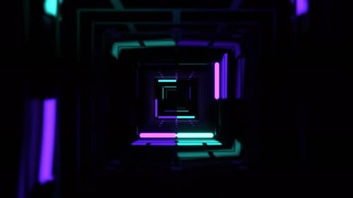 Purple And Turquoise Dark Endless Fantasy Corridor With Flashing Neon Background Vj Loop in 4K