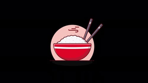 Rice in Bowl and Chopstick. Japanese Food Concept Animation Video - Transparent