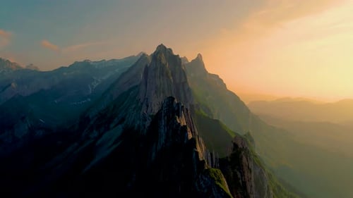 Sunset at Schaeffler Altenalptuerme Mountain Ridge Swiss Alpstein Appenzell Innerrhoden Switzerland