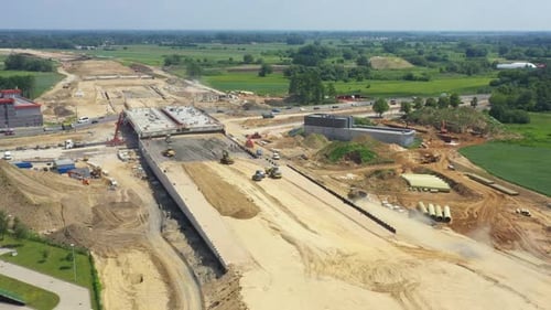 Drone view on highway in construction. Aerial Road