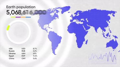 Animated Global Data Infographic with World Map and Statistics
