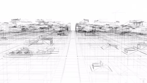 Drawing of a Small Town on a Transparent Back