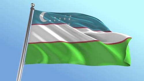 Uzbekistan Flag Waving in Realistic 3D Animation