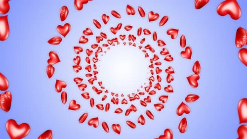 Romantic Red Hearts and Lips Spiral Animation Loop