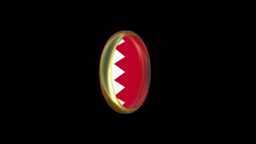 3D Spinning Bahrain Flag Emblem with Golden Border