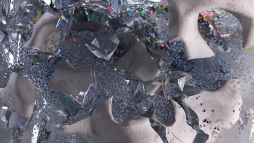 Horror Concept The White Plaster Skull Shatters Into Many Diamond Shards Shards of Glass Closeup 3d