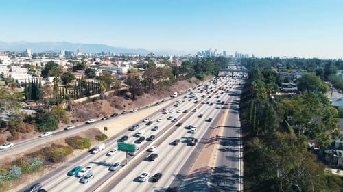 Aerial Los Angeles Freeway Traffic Driving California City Drone