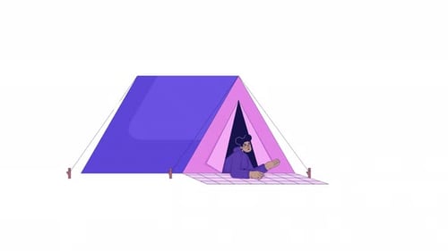 Flat Design Person in Tent Waving Animation
