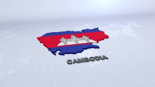 3D Map of Cambodia with Flag Reveal Animation