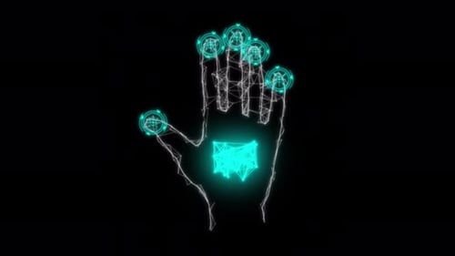 Futuristic Wireframe Hand with Glowing Digital Connections