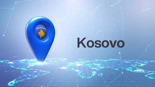 Animated 3D Location Pin with Flag Reveal on Digital World Map