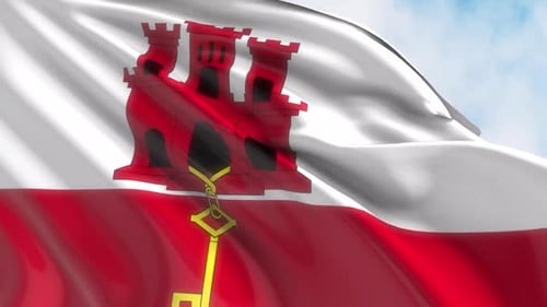 Waving Flag of Gibraltar Realistic Loop Animation