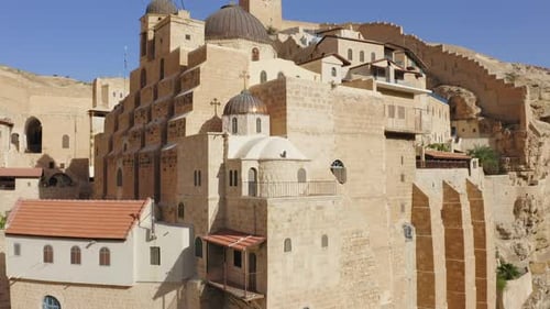 Mar Saba Greek Orthodox Monastery in Israel Judaean Desert, Aerial view