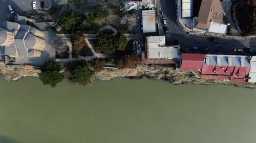Top view of the river Kura and nearby streets of Tbilisi, 4k