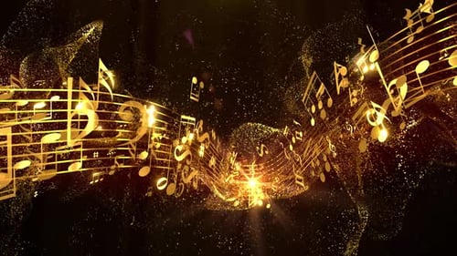Golden Flowing Musical Notes Abstract Background