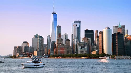 Various modern buildings on the waterfront of New York, USA.