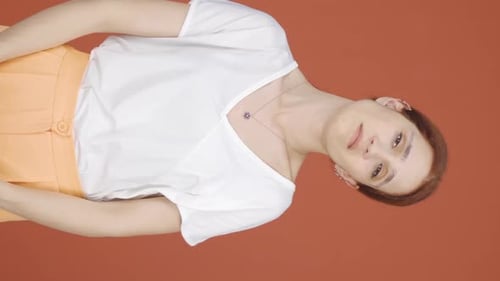 Fashionable Woman Posing in Bright Casual Attire