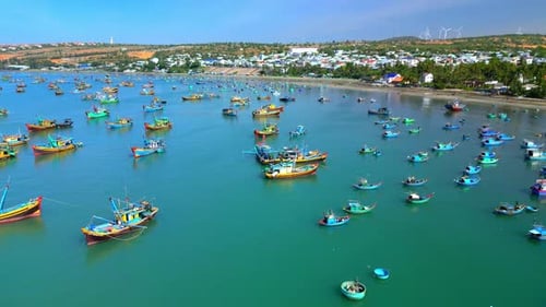 Several Hundreds of Azmatian Fishing Boats are at Anchor Preparing to Go Out to Sea in the Night