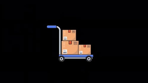 Animated Warehouse Trolley with Cartoon Boxes. Shipping Concept Video - Transparent