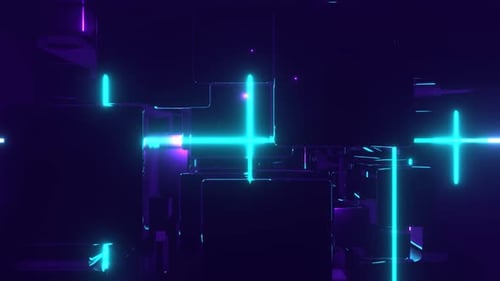 Purple And Turquoise Fantastic Rotating Neon Cyber Construction Background Vj Loop In 4K