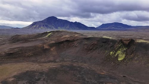 Volcanic Crater and Mountain Range Aerial View
