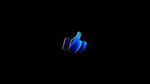Animiertes leuchtendes blaues Symbol mit dem Daumen hoch auf transparentem Hintergrund
