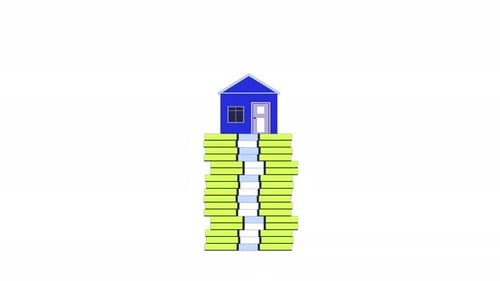 Building in growing money pile line 2D object animation