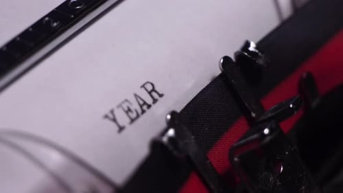 Year 1949, Typing on White Paper in Vintage Typewriter, Close Up