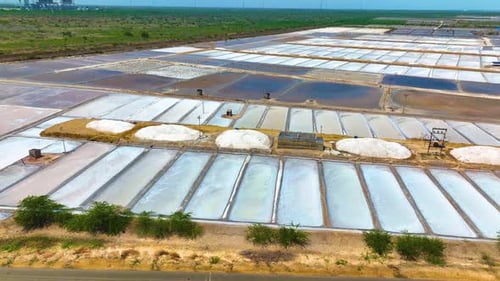 Aerial View of Rural Salt Ponds and Harvesting