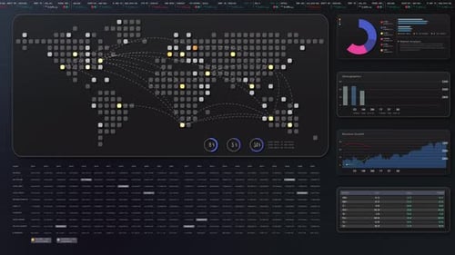 Futuristic Digital Data Dashboard with Global Network Interface