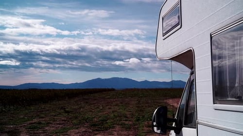 Camper Camp on Nature, Spain. Timelapse