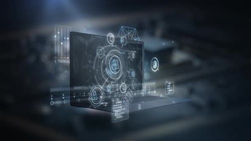 Futuristic Data Network Connections and Technology Icons Animation