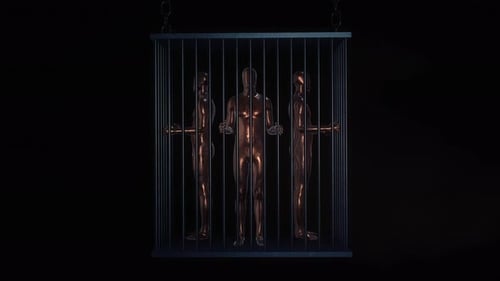 Four Figures Trapped Inside A Spinning Cage