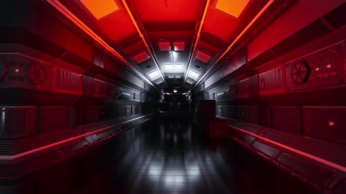 Sci Fi Tunnel Red Illuminated Spacecraft
