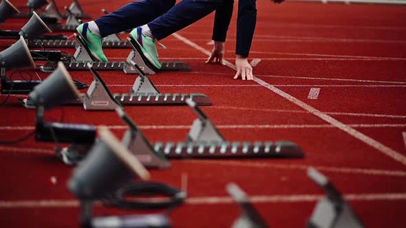 Athlete in Starting Block on Running Track, Stock Footage ft. sprint ...