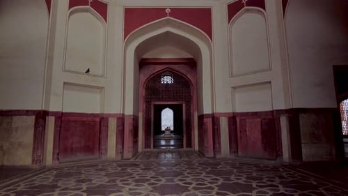 Inside architecture of entrances, windows and ceiling of humayun tomb.
