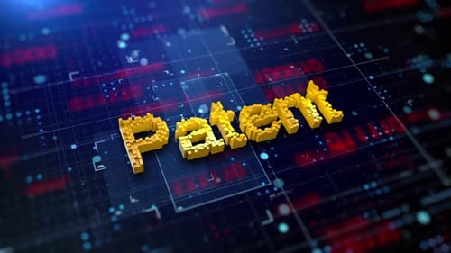 Digital Patent Word in 3D Pixel Art on Tech Background