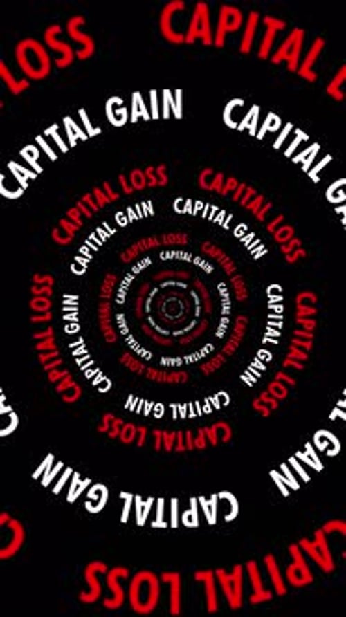 Vertical Infinite tunnel of Capital Loss and Capital Gain words looping on a black background