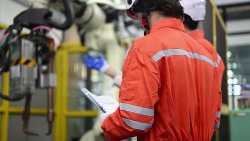 Engineers Working and Solving Problems on Machine