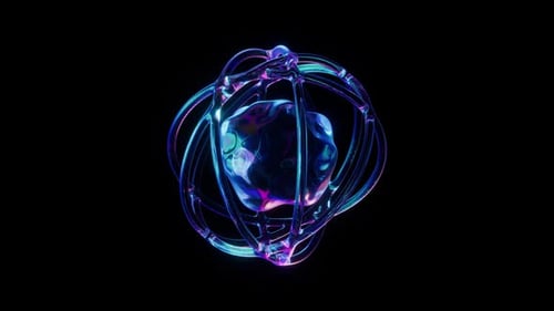 Glowing Spherical Neon Structure with Abstract Core on Dark Background Loop