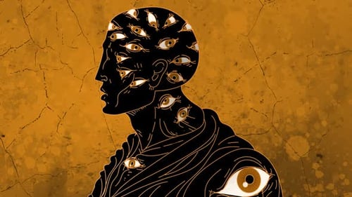 Abstract Human Profile with Surreal Blinking Eyes Animation