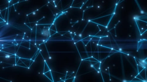 Abstract high tech blue glowing lines with dots and plexus triangles, abstract background