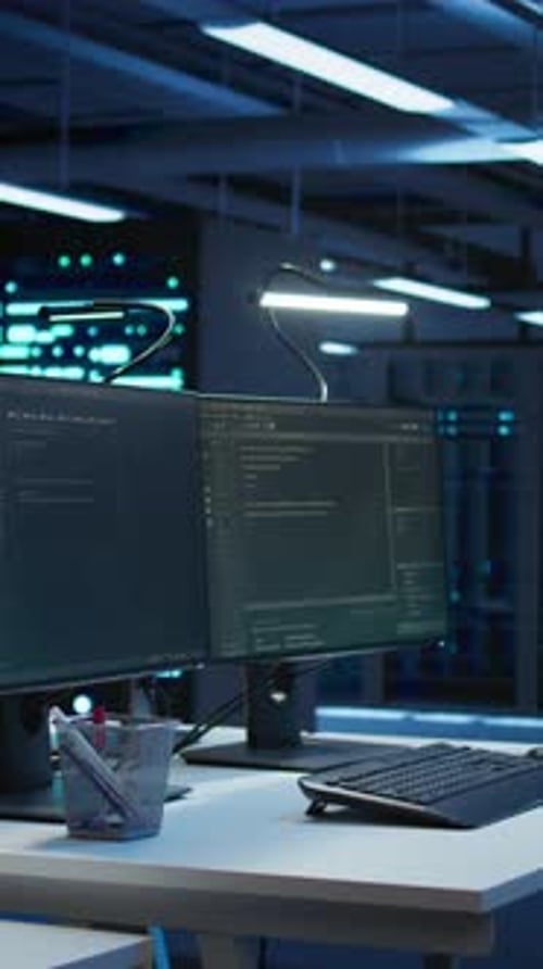 Vertical Video Computers in Data Center Business Used for Managing Mainframes