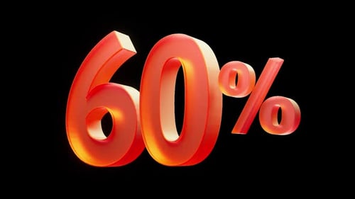 60 Percent Text Reveal in Glowing 3D Glass Style