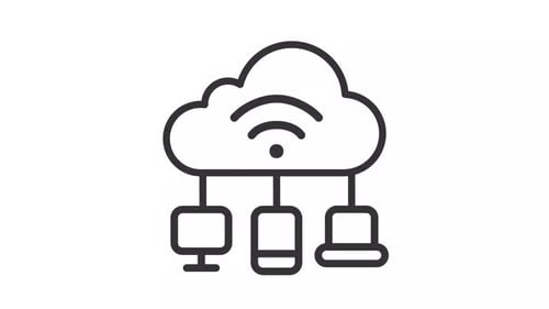 Animación negra lineal delgada y simple del icono de IOT basado en la nube