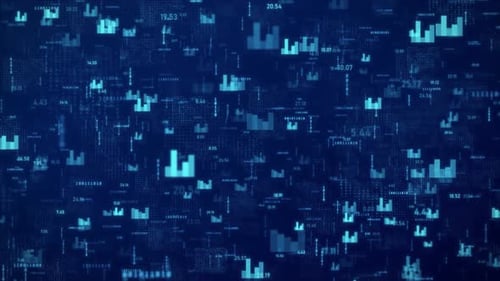 Animated stock market background with chart, numbers and matrix codes. abstract financial background