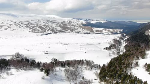 Beautiful Winter Mountain Landscape Aerial Shot Ski Resort Top View