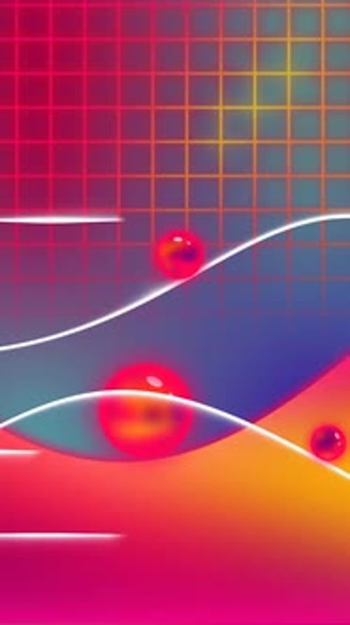 Futuristic Fluid Spheres Neon Grid Loop Background